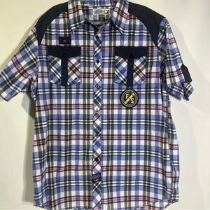 Popular Raw Blue- Blue and Black Casual Plaid Button Down Shirt